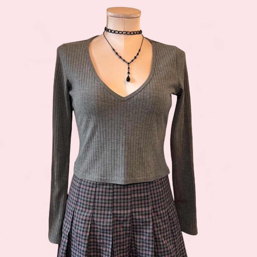 REVAMPED Grey ribbed long‎ sleeve top